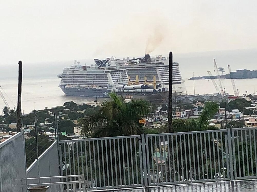 Daytime view of a cruise ship in Puerto Plata harbor